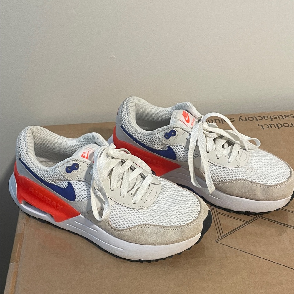 Nike Air Max Athletic Shoes - White, Blue, Red